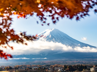 Mount Fuji covered with snow taken near lake Kawaguchik