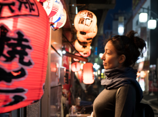 Person admiring a chōchin