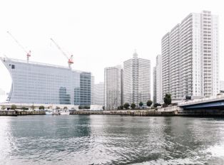 Yokohama city from the bay, Japan