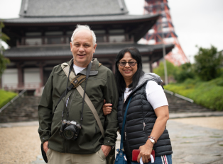 Visitors exploring temple grounds in Tokyo during the r