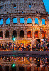 The Colleseum all lit up for a night tour of Rome