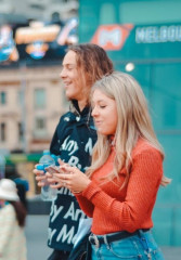 Couple of tourists on a night tour of Melbourne