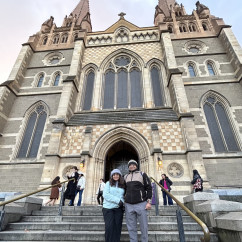 Wanderers' Pause: Captured Before the Cathedral's Grandeur