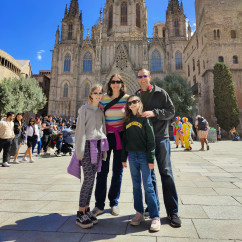 Group of people in front of Barcelona Cathedral.