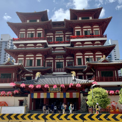 Front view of the Buddha Tooth Relic Temple, Chinatown, Singapore.