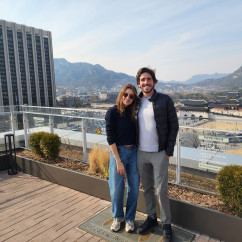 Cityscape of Seoul featuring traditional Korean architecture and modern buildings.