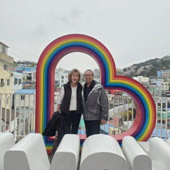 A colorful moment captured in Busan's vibrant streets.