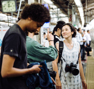 Tourists waiting for the bullet train