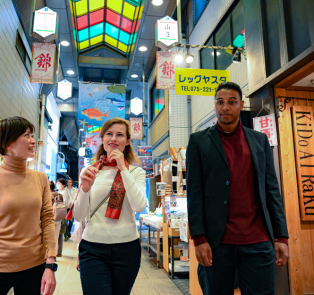 People walking in a shopping district