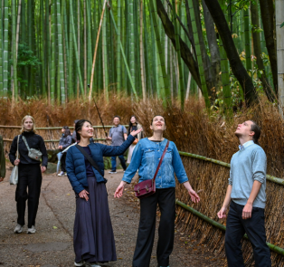 Tourists visiting Arashiyama Bamboo Grove