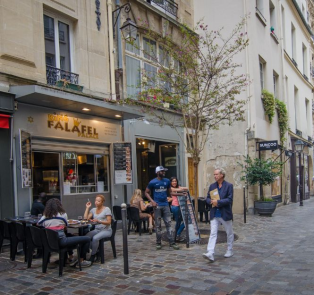 Quiet cobblestone streets of Le Marais, Paris