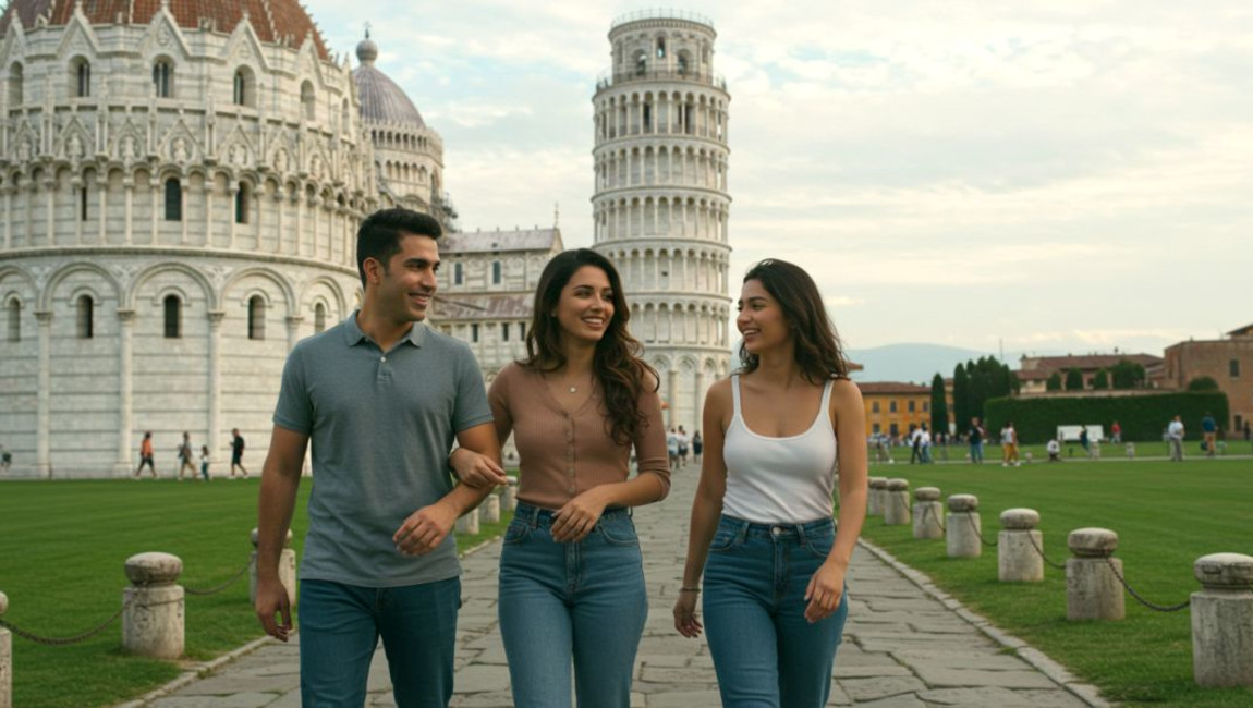 happiness,smile,landmark,vacation,tower,leisure,travel,holiday,denim