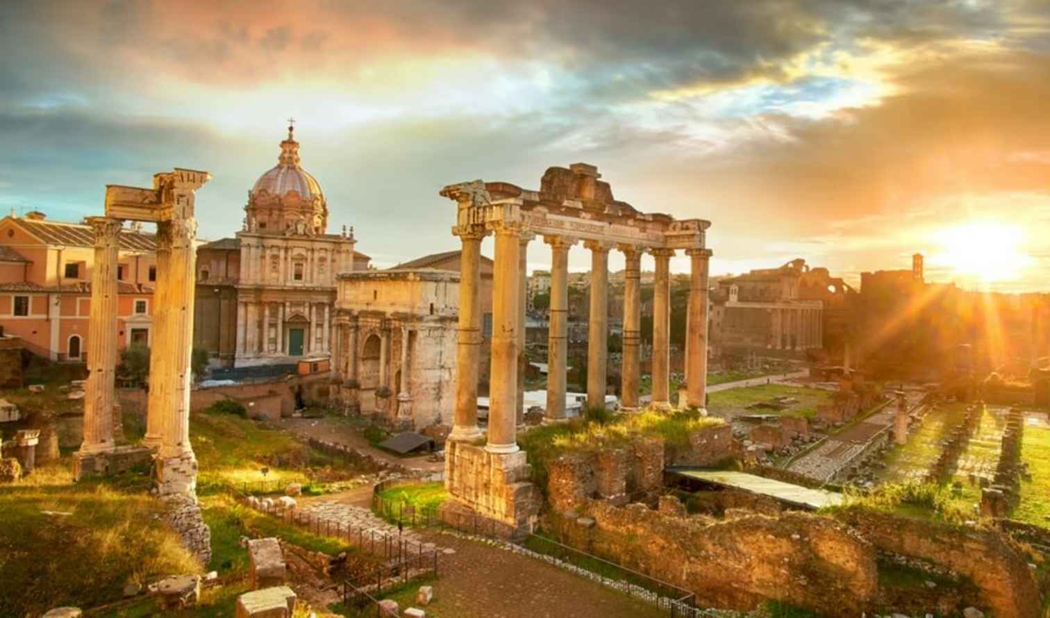 Sunset Over Ancient Ruins: A Golden Moment in Rome