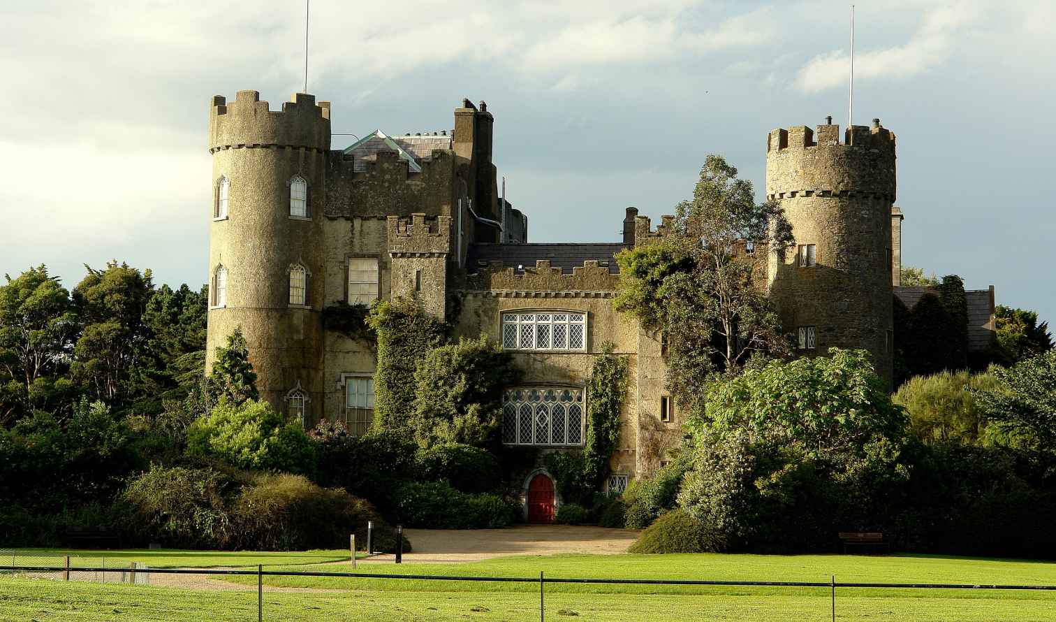 Malahide Castle in County Dublin, featuring historical architecture.