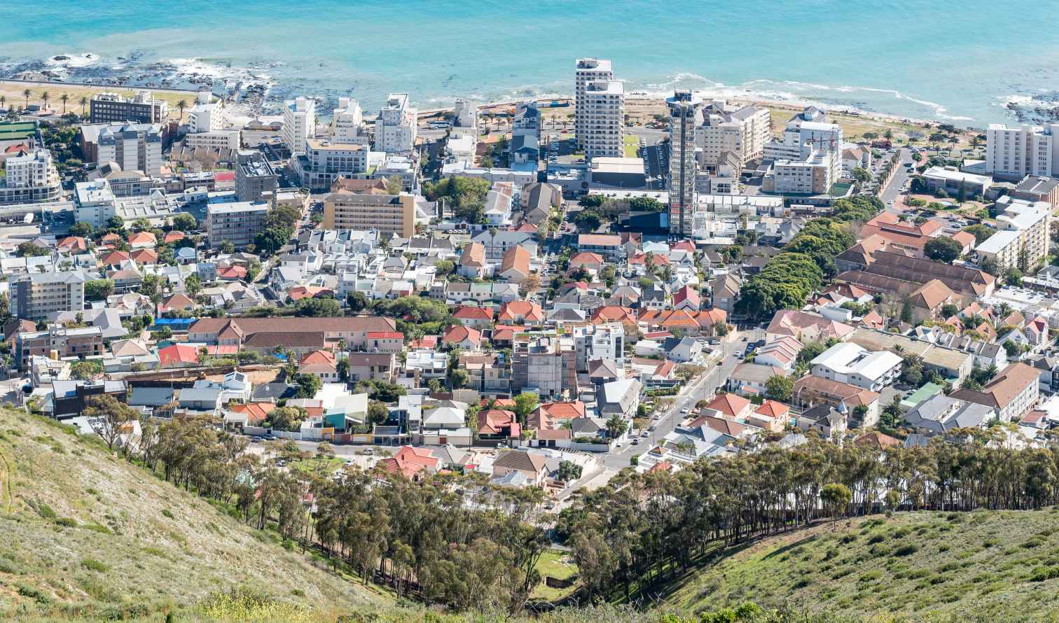 Aerial view of Sea Point, Cape Town's coastal suburb.