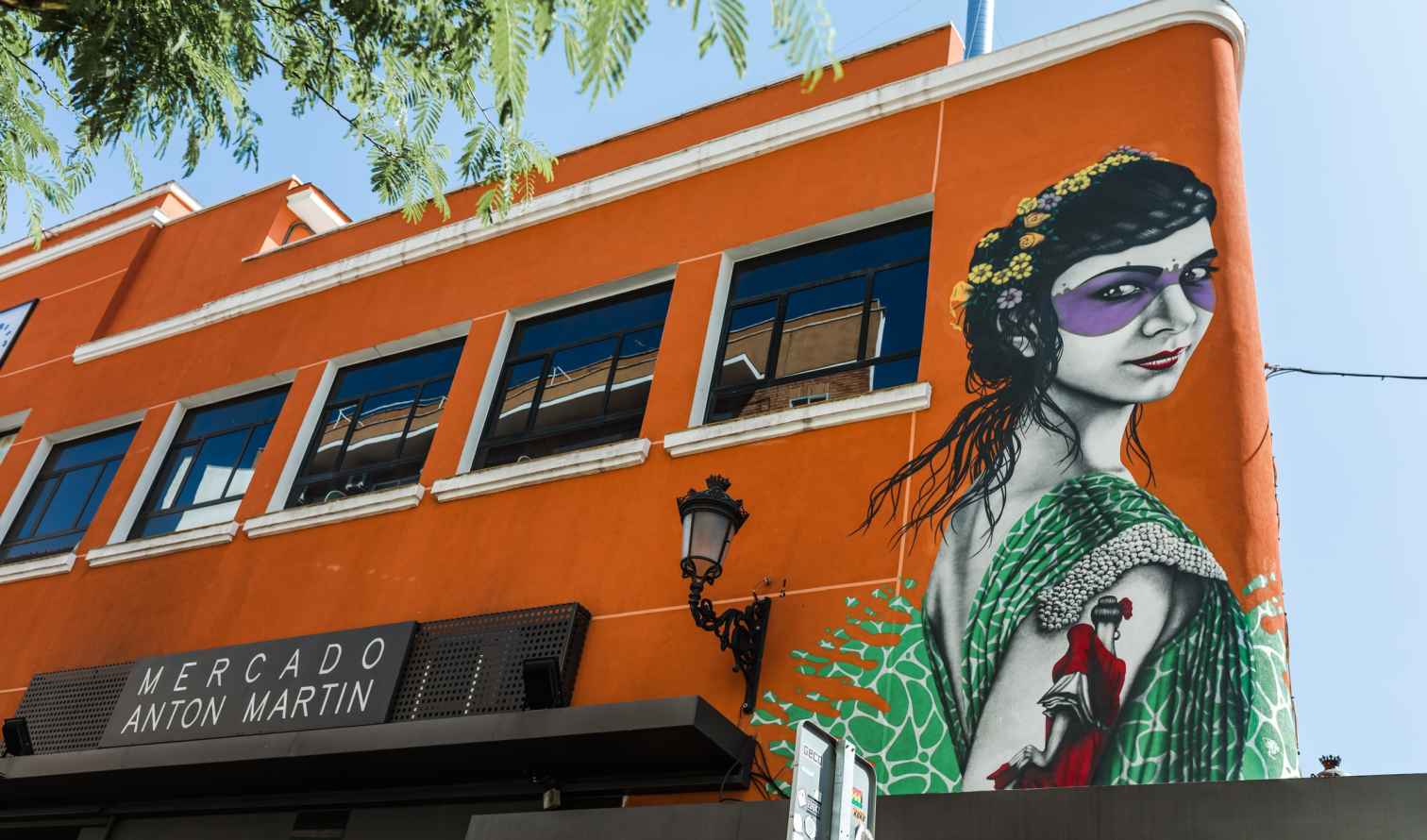 Mural on the Mercado de Antón Martín building in Madrid, Spain.