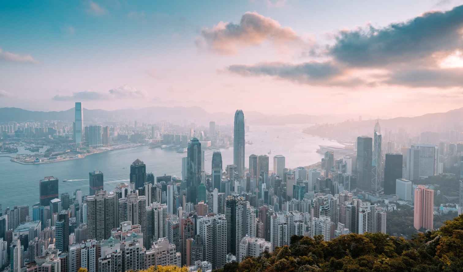 Skyline of Hong Kong with Victoria Harbour visible in the background.