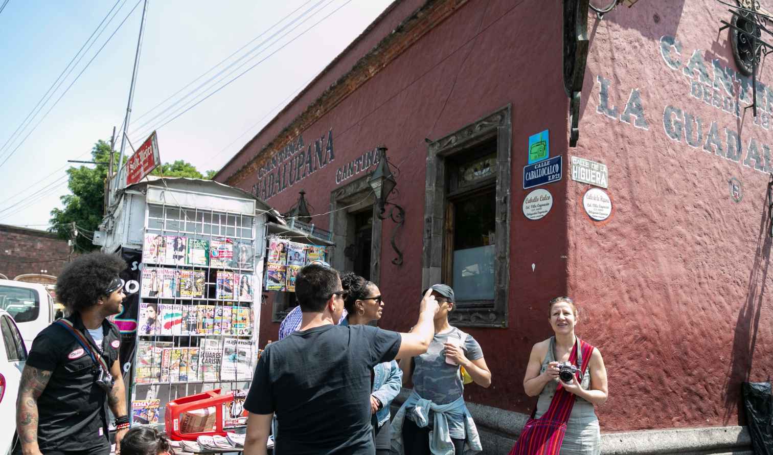 Group of people near Cantina La Guadalupana in Mexico City.