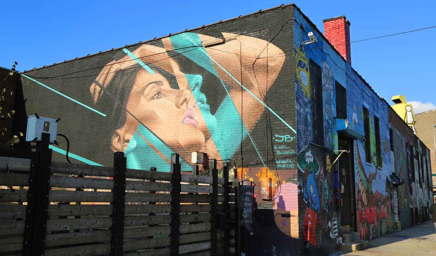 Mural on the side of The Rookery building in Bushwick, Brooklyn.