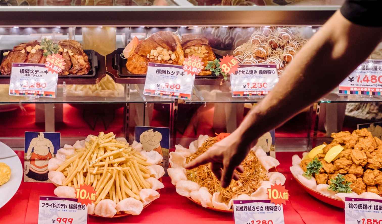 Display of Japanese plastic food models in a restaurant window in Osaka