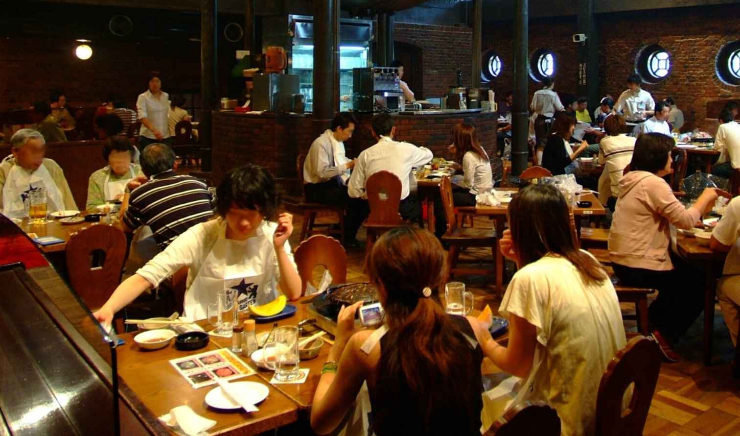 Patrons dining at the Sapporo Beer Museum restaurant in Japan.