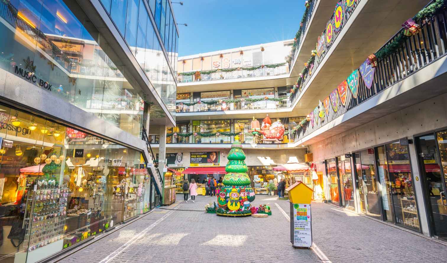 View of Ssamziegil shopping complex in Insadong, Seoul, with multiple levels visible.