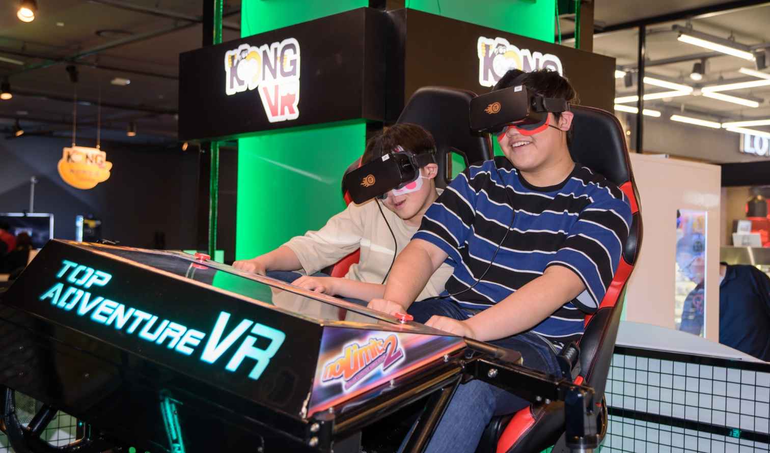Individuals experiencing virtual reality at a Kong VR location in Seoul.