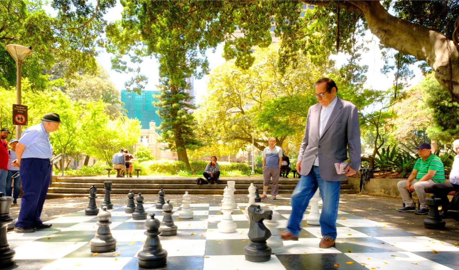 People playing chess in Hyde Park, Sydney.