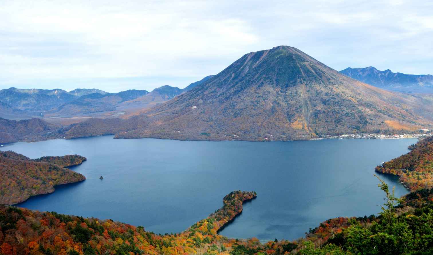 Mount Nantai overlooking Lake Chuzenji in the Nikko region.