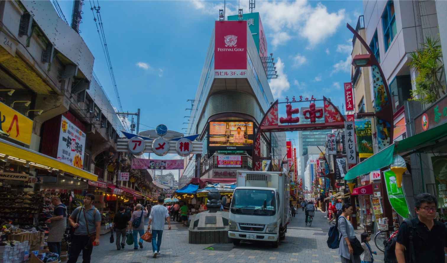 Shoppers walk along Ameyoko Market Street in Tokyo.