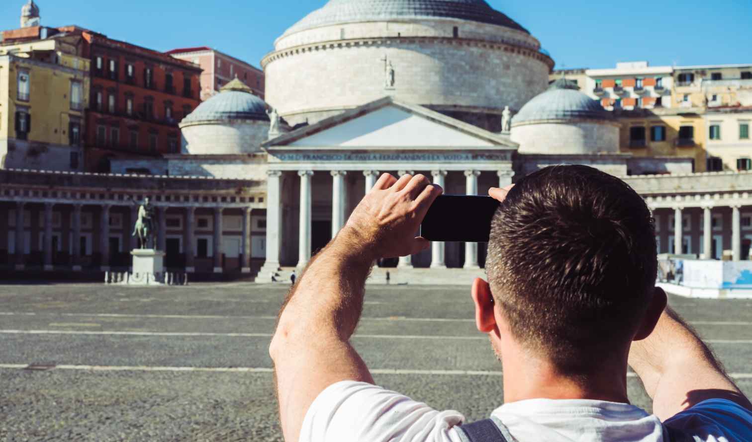 Person taking photo of Basilica di San Francesco di Paola in Naples.