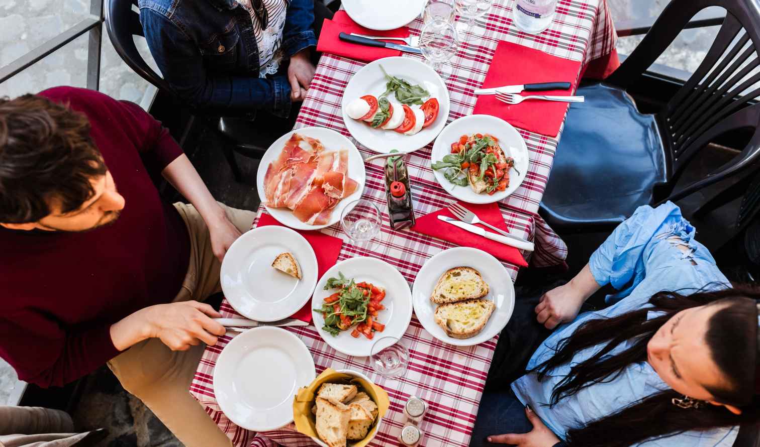 View of a dining arrangement with assorted Italian cuisine in Naples