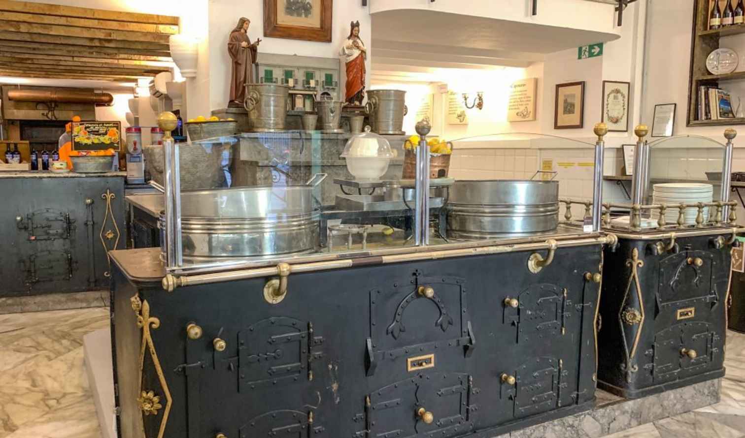 Counter with kitchenware in a historic Portuguese bakery in Palermo