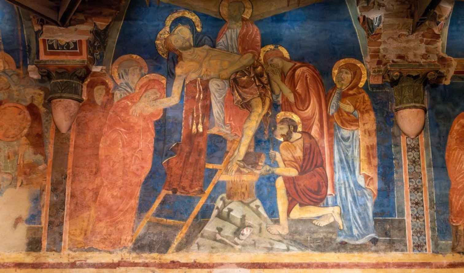 Fresco depicting the Deposition of Christ from a wall in Boyana Church, in Siena
