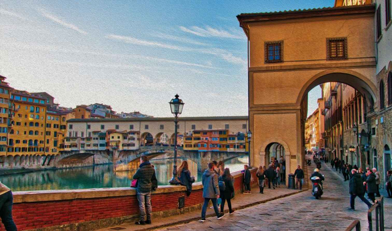 View of Ponte Vecchio bridge over the Arno River in Pisa