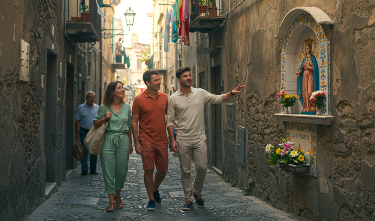 People walking down a narrow street in an Italian town in Sorrento