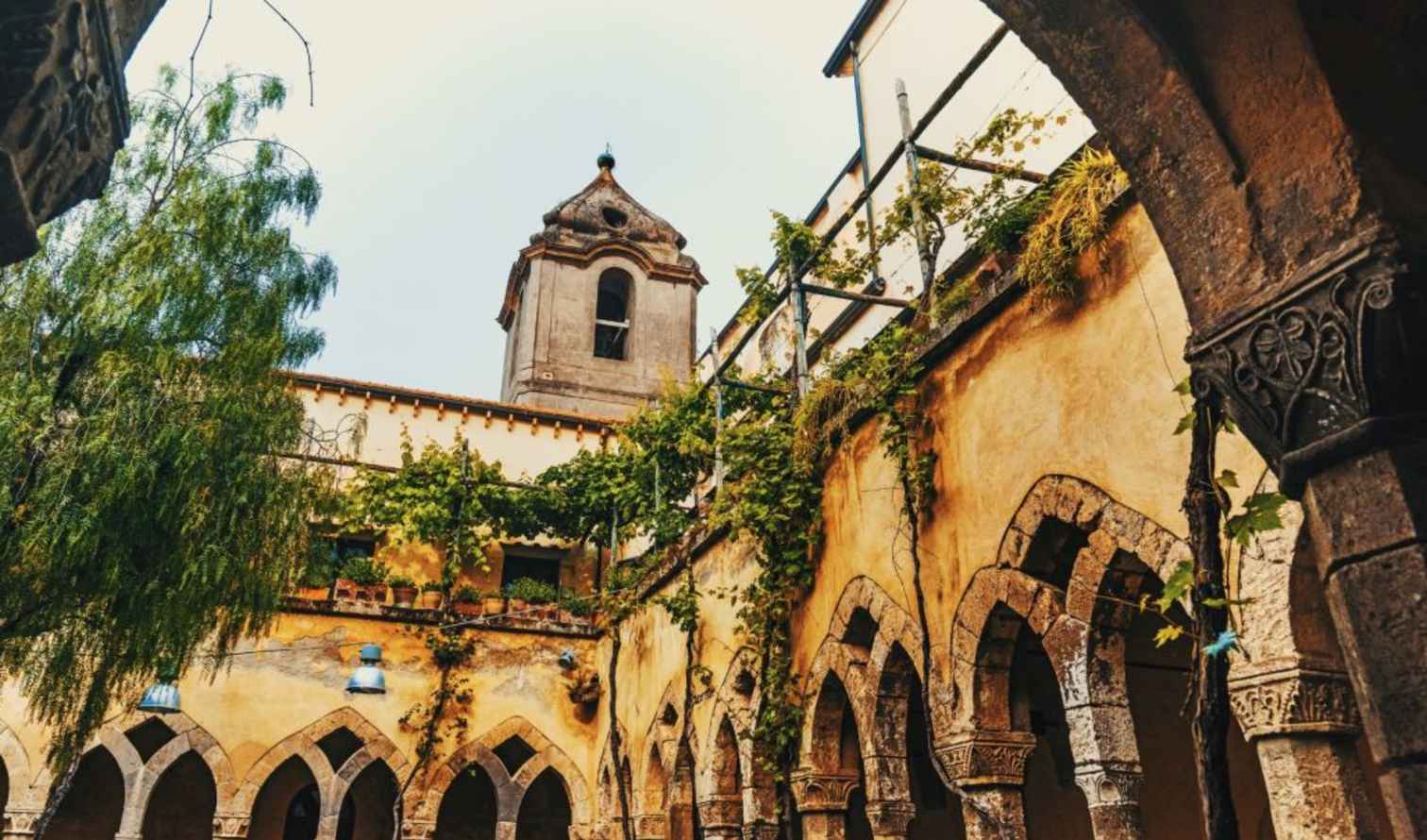 Interior courtyard of the Cloister of San Francesco in Sorrento, Italy.