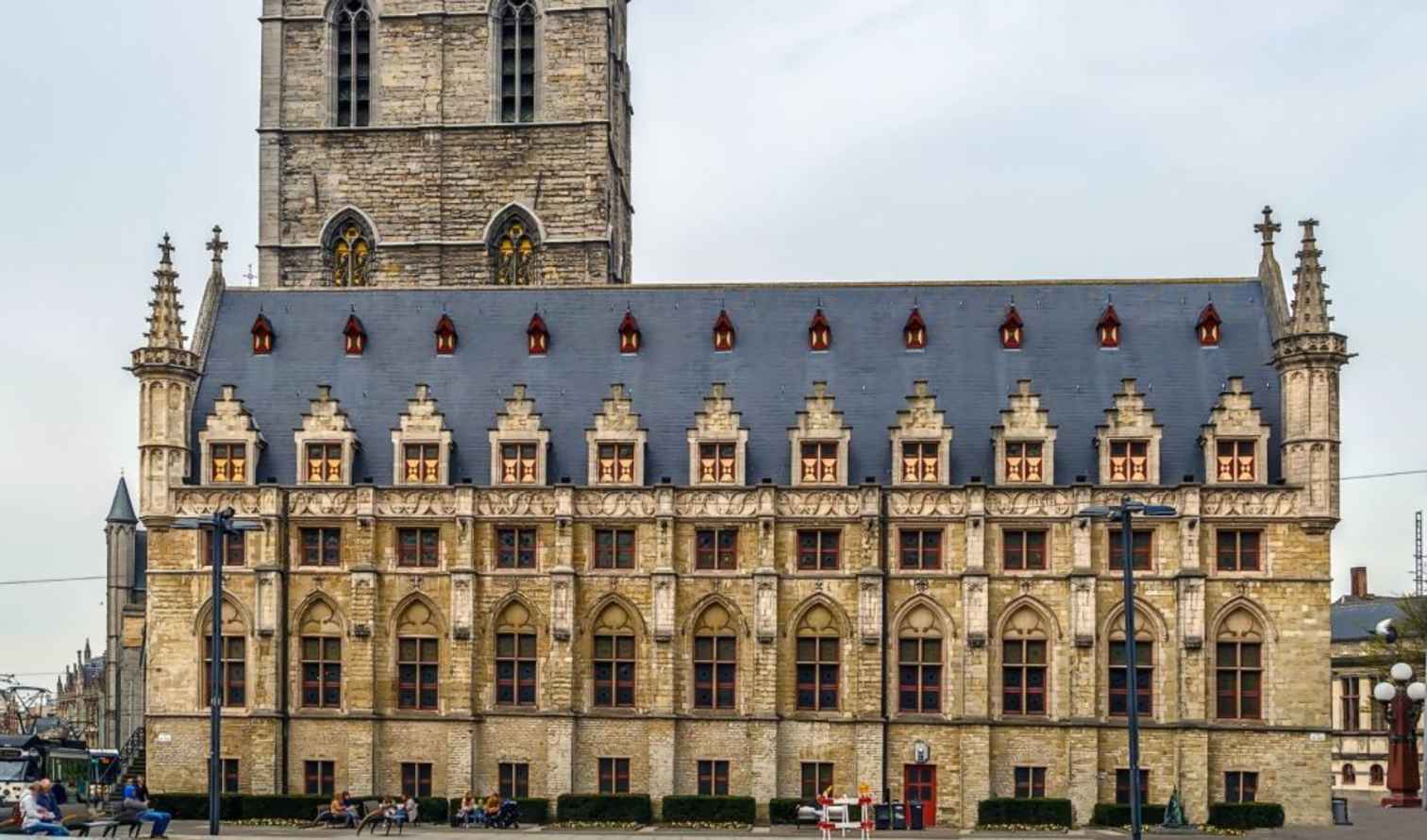 The front view of the historic Ghent Belfry, Belgium.