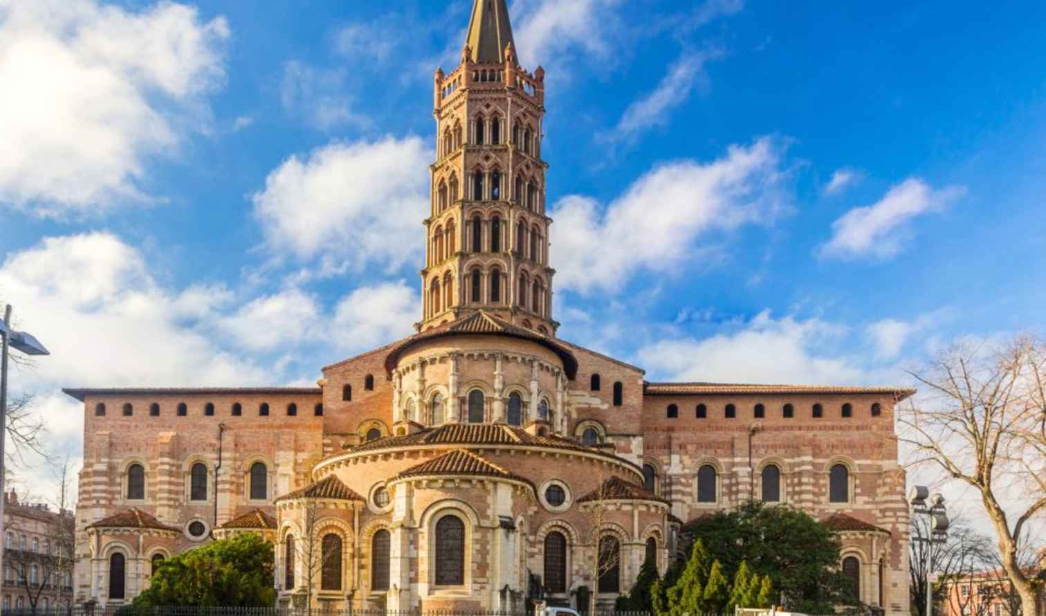 Saint-Sernin Basilica situated in Toulouse, viewed from the street.