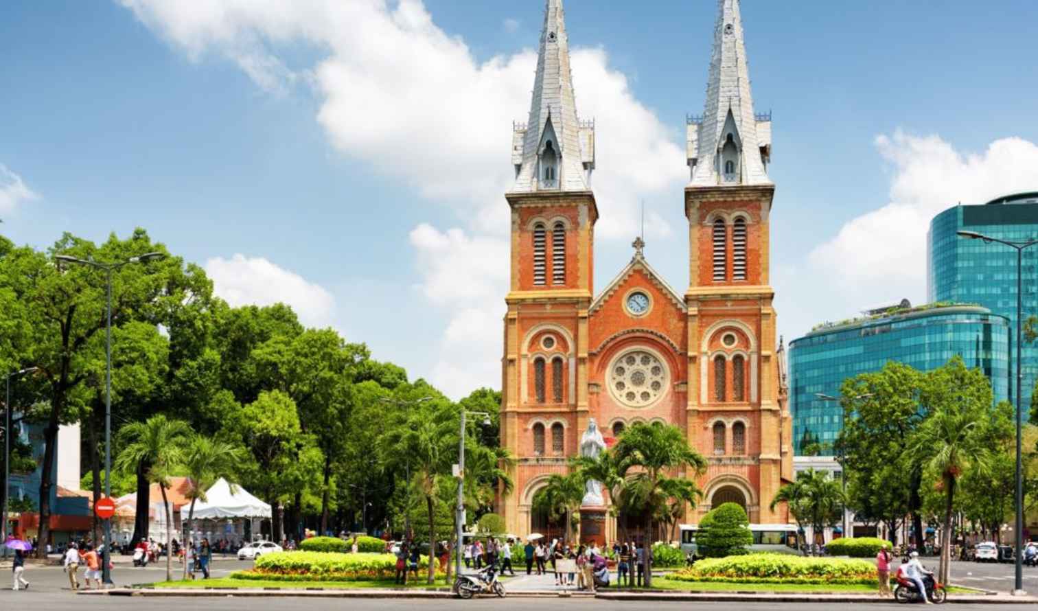 Notre-Dame Cathedral Basilica of Saigon with twin bell towers in Ho Chi Minh City.