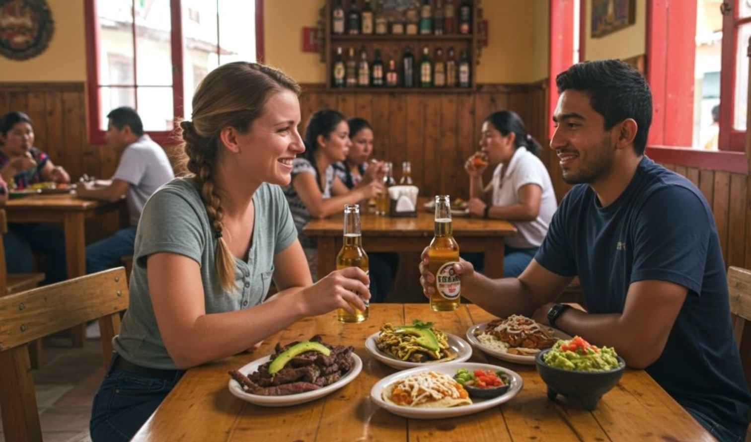 Two people dining at a restaurant in Mexico in Oaxaca