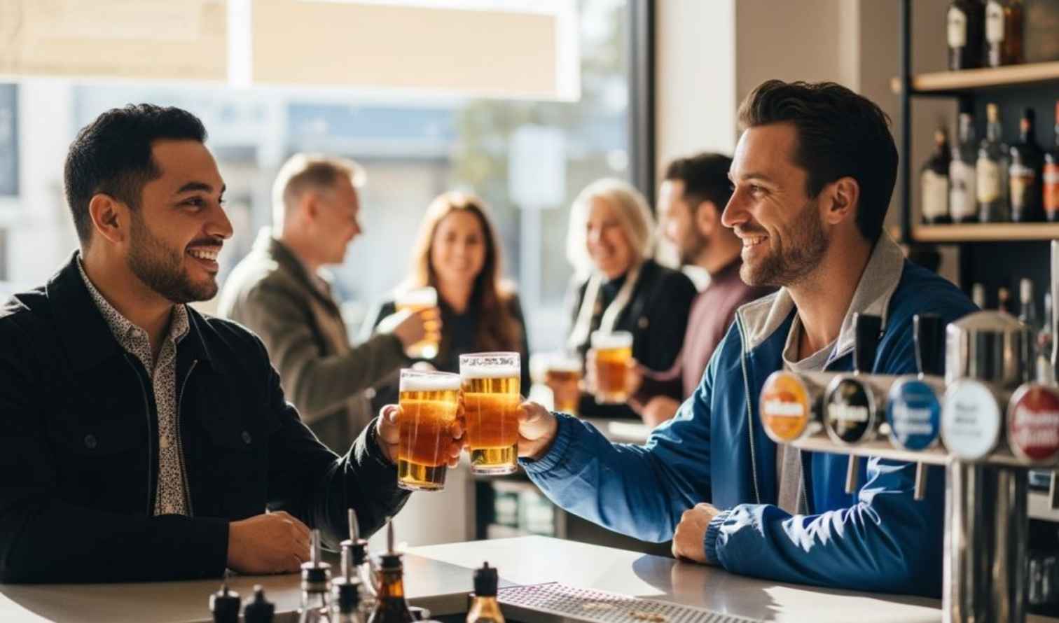 Bar patrons enjoying drinks and conversation in the background in Perth