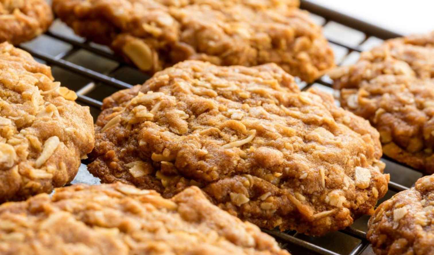 Close-up of oatmeal cookies on a cooling rack in Brisbane