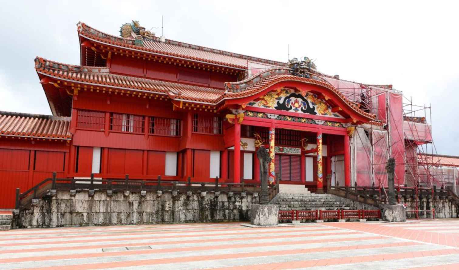 Front view of Shuri Castle in Naha, Okinawa, Japan.