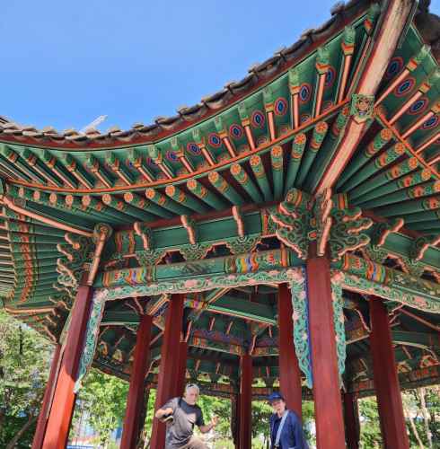 Joyful Steps in a Tranquil Pavilion