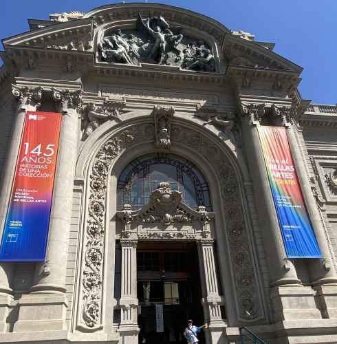 Museo Nacional de Bellas Artes entrance with banners on display.