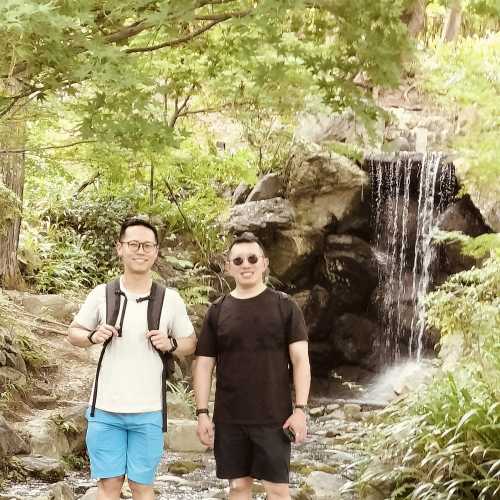 Whispers by the Waterfall: Friends in Nature's Embrace