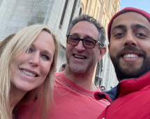 Sharing Smiles Beneath Iconic French Architecture