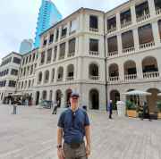 Person standing in front of Tai Kwun, Hong Kong.