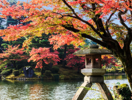Kenroku-en Garden with Kasumi pond in the background Kenroku-en Garden with Kasumi pond in the background